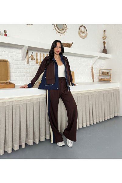 timagna Kadın Alt Üst Takım Katman Görünümlü Oversize Kontrast Renk Geçişli F...