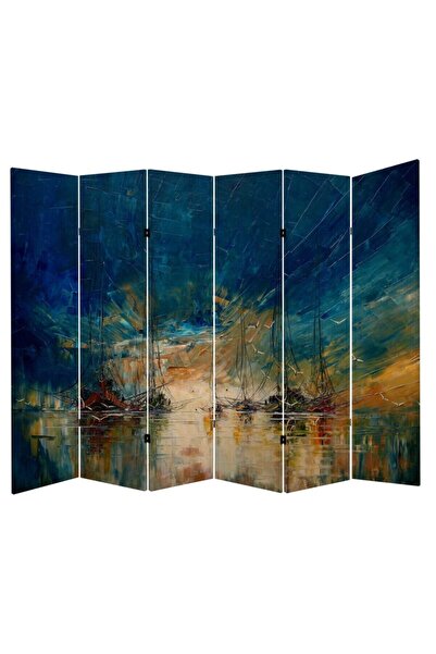 StellaStore Yağlıboya Görünümlü Yelkenli 6 Kanatlı Oda Bölücü Çift Taraflı Ka...
