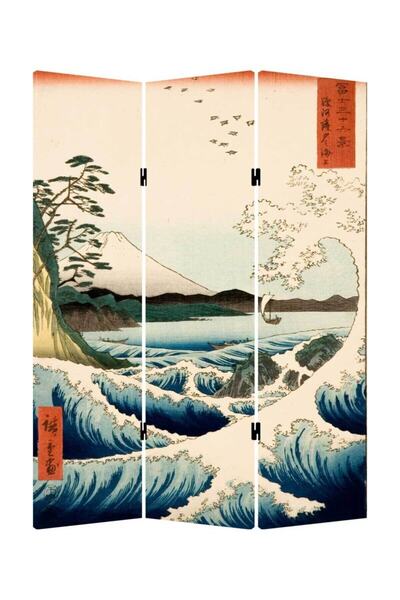 Genel Markalar Hiroshige 3 Kanatlı Oda Bölücü Çift Taraflı Kanvas Paravan