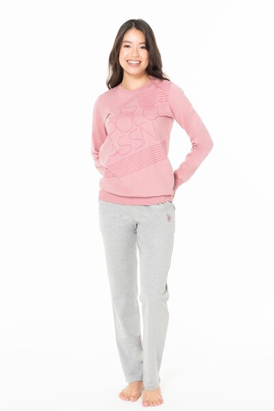 U.S. Polo Assn. طقم بيجامة نسائي بأكمام طويلة وياقة دائرية S26123 قماش مريح م...