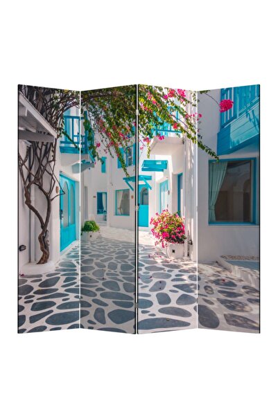 StellaStore Manzara 4 Kanatlı Oda Bölücü Çift Taraflı Kanvas Paravan