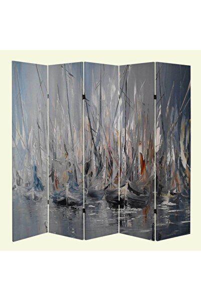 StellaStore Yağlıboya Görünümlü Yelkenli 5 Kanatlı Oda Bölücü Çift Taraflı Ka...