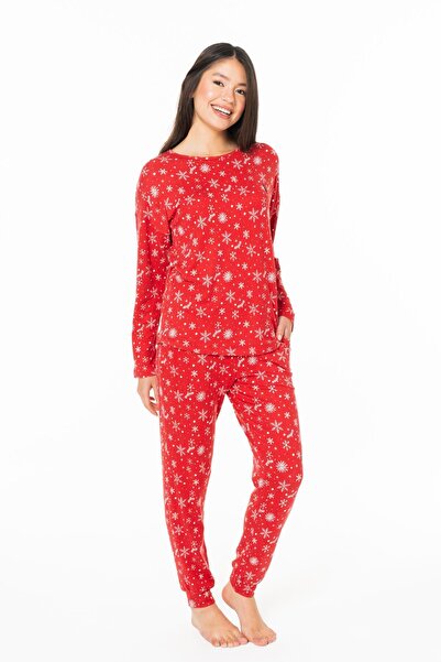 U.S. Polo Assn. Costum de pijama din lână subțire pentru femei-RED-2XL