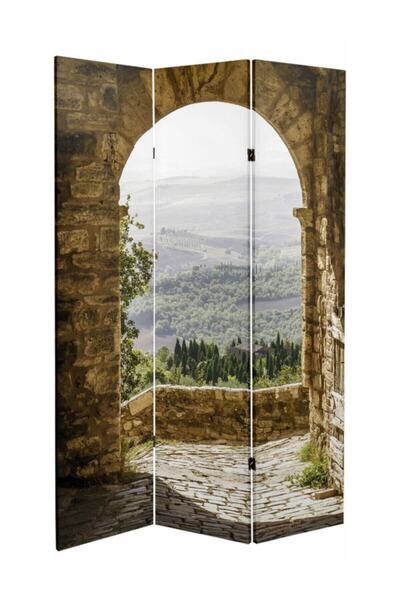 Genel Markalar Manzaralı 3 Kanatlı Oda Bölücü Çift Taraflı Kanvas Paravan