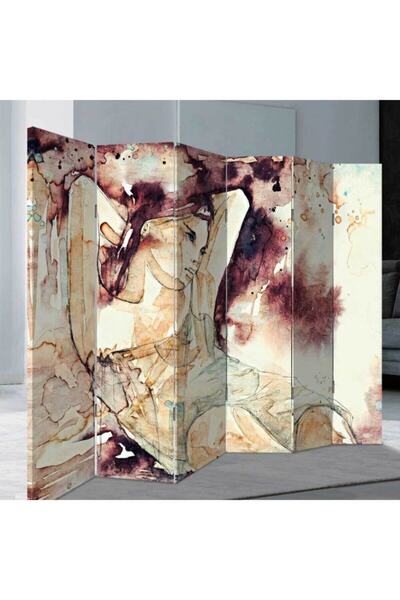 StellaStore Kadın Güzelliği 6 Kanatlı Oda Bölücü Çift Taraflı Kanvas Paravan