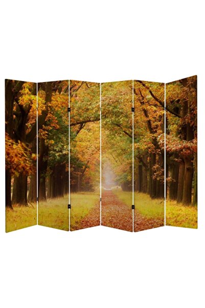 StellaStore Altın Ağaç Orman 6 Kanatlı Oda Bölücü Çift Taraflı Kanvas Paravan