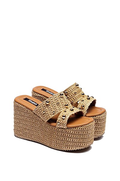 Dedos Női szalma kötött csatos magas sarkú papucs 2225