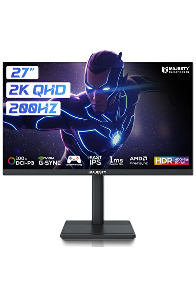 majesty Gaming Monitor 27 inch - QHD 2K, 200Hz, 1ms, FAST IPS, HDR400, G-SYNC...