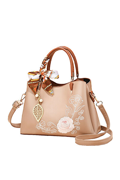OEM Geantă de damă din piele ecologică cu pandantiv brodat cu flori și frunze...