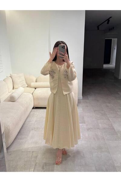 ProWorks & RTC فستان بيج مع جاكيت قصير مزين بتطريز