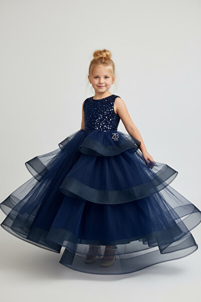 zühre balaban Rochie de seara pentru fete cu broderie bleumarin