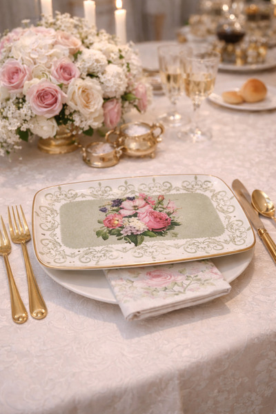 Ebruli Vintage Flower Bunch Decor Ordövr Plate