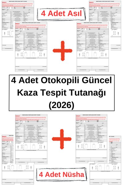 Organik Yolda 4 Adet Otokopili Trafik Kaza Tespit Tutanağı 2026 Güncel | Resmi Format Uyumlu | Pratik ve Hızlı Doldurma