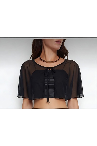 morche Women's Lacing Detailed Tulle Bolero Stylish Cape