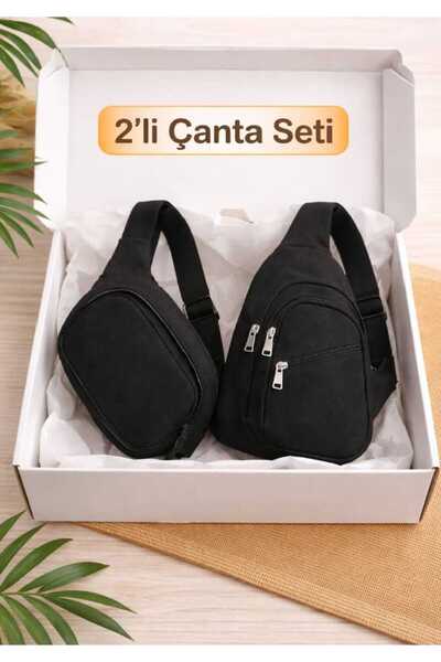 Sofia Set unisex negru Cross Bag Body Bag Geantă de talie cu curea