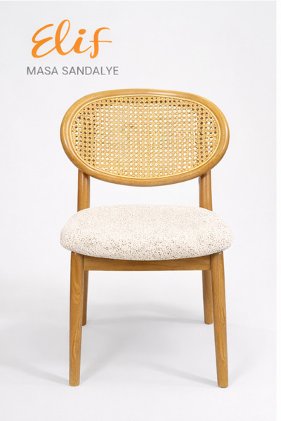 ELİF SANDALYE Hasırlı Ahşap Yemek Sandalyesi – Minderli, Doğal Ahşap Ayaklı, ...