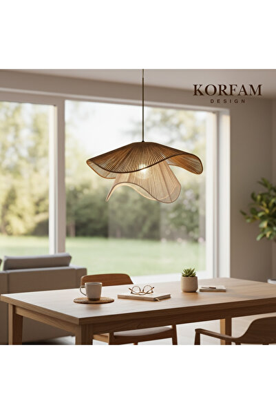 KorFam BREEZE AVİZE - Kahverengi & Beyaz Hasır El Yapımı Bohem Asimetrik Şeki...