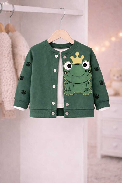 Beblissmini Kurbağa Desenli Hırkalı 3 lü Takım