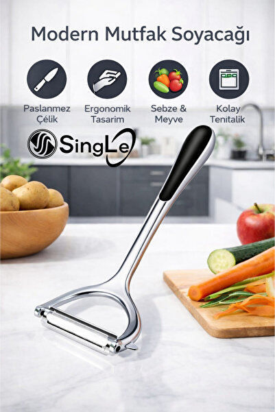Single Paslanmaz Çelik Bıçaklı Ergonomik Sebze Meyve Soyacağı