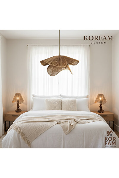 KorFam BREEZE Modeli Avize & Abajur Set - Hasır El Yapımı Bohem Avize 2'li Ah...