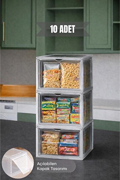 Bambus Home Şeffaf 10lu Çok Amaçlı Saklama Kutusu – Demonte Modüler Saklama D...