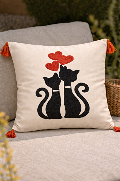 Shopyteks Romantic Cat Motif Decorative Throw Pillow Cover (Without Inner Fil...