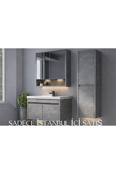 Genel Markalar 80 Cm Retro Gümüş Renk Mdf Banyo Dolabi Takimi Ucretsiz Montaj