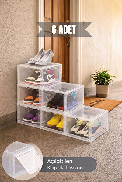 Bambus Şeffaf 6lı Çok Amaçlı Ayakkabılık ve Ayakkabı Düzenleme Kutusu – Modül...