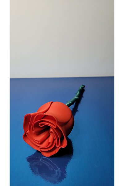 DoBi3D 3D Baskı Kırmızı Gül – Solmayan Dekoratif Gül, Siyah Dikenli Sap