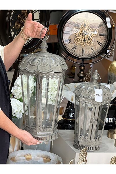 YASAR CONCEPT Valtero Metal Fener Set Antik Gümüş 42 ve 51 Cm