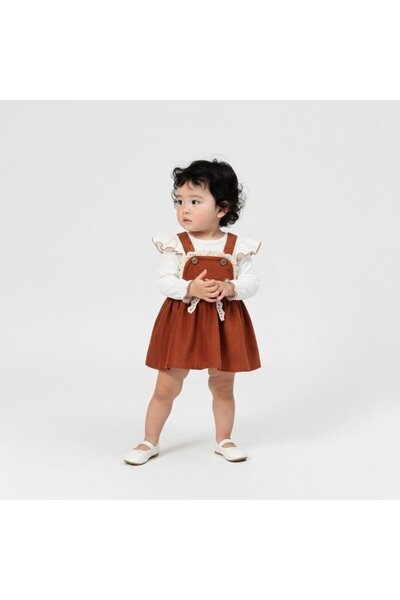 Minim FİYONK DETAYLI FİTİLLİ KADİFE KIZ BEBE ELBİSE