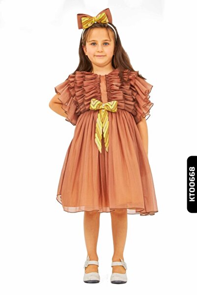 Belladonna Ruffled Bundled Openwork Angel Sleeve Girl's Dress 1-5 Years 6630