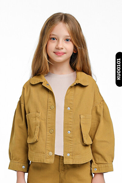 Escabel Sivri Yakalı Çift Cepli Çıt Çıt Kaplamalı Kız Çocuk Gömlek 5-14 Yaş 2...