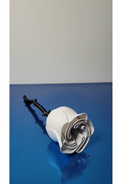 DoBi3D 3D Baskı Beyaz Gül – Solmayan Dekoratif Gül, Siyah Dikenli Sap