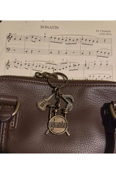 müzikveherşey Davul Gitar Nota Figürlü Anahtarlık , Çanta Süsü