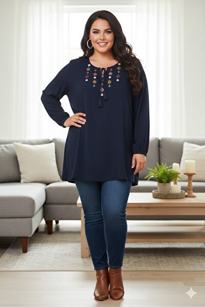 elma abone Блуза с бродерия от мръщен плат (силе плат)