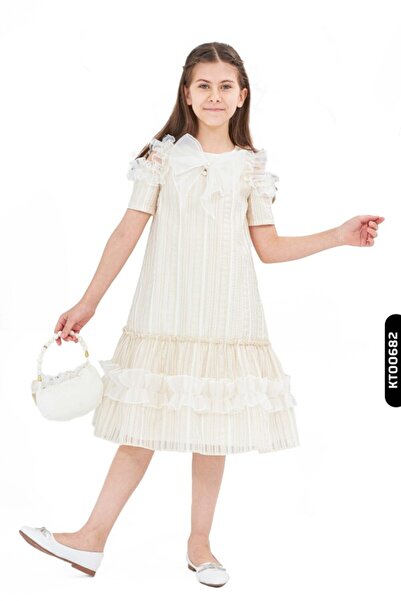 Belladonna Bohçalı Takıma Kollu O Yakalı Fırfırlı Kız Çocuk Elbise 3-10 Yaş 6576