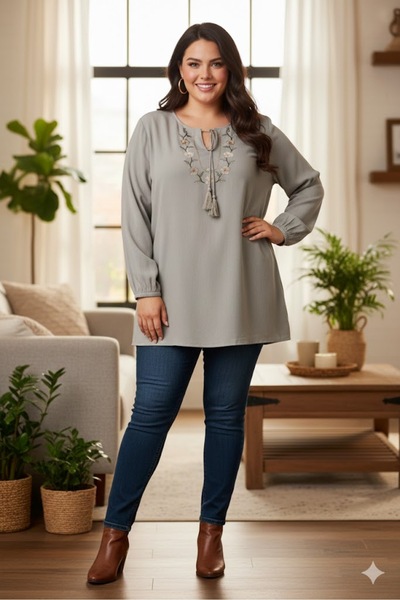 elma abone KRİNKIL KUMAŞ (ŞİLE BEZİ) İŞLİ BLUZ