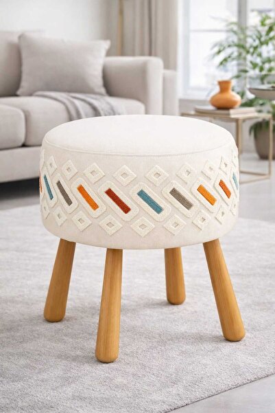 PUFMANYA ETNA PUNCH NAKIŞLI DOĞAL GÜRGEN AYAKLI ÇOK AMAÇLI PUF KOLTUK
