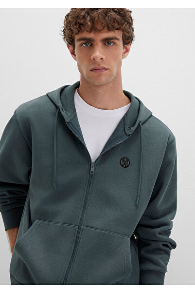 Mavi Grünes Sweatshirt mit Kapuze und Reißverschluss und Seal-Logo-Stickerei ...