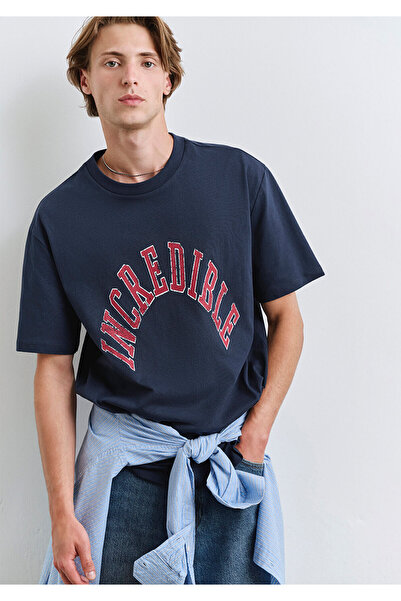 Mavi Μπλουζάκι με στάμπα Navy Blue Loose Fit / Loose Comfortable Cut 0612882-...