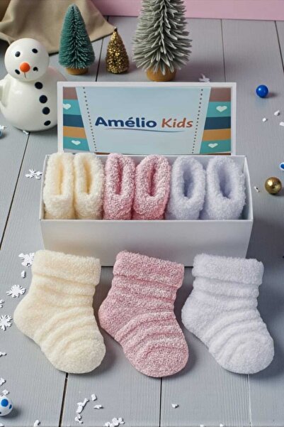 Amélio Kids 3'lü Yenidoğan Kız Bebek Ters Havlu Soket Çorap