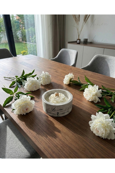 lunea candle Dekoratif Beyaz Şakayık Figürlü Kokulu Soya Mum
