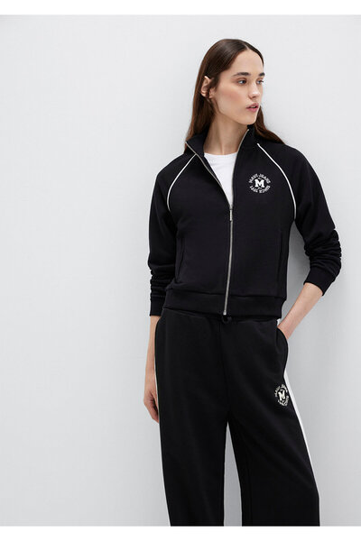 Mavi Black Sweatshirt with Piping Detail and Zipper 1S10365-900