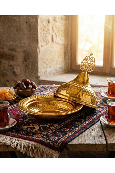 Generic Handmade Gold-Colored Copper Rice Serving Pot with Lid – Premium Qual...