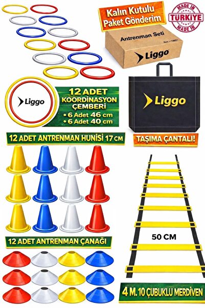 Liggo Antrenman Seti 4m Merdiven 12li Huni 12li Çanak 12li Koordinasyon Çembe...