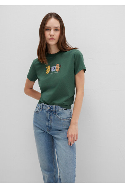 Mavi Kedi Baskılı Yeşil Tişört Semi Slim Fit / Yarı Dar Kesim 1613472-71924