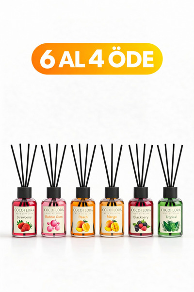 CocoFlora 6’LI ÇUBUKLU ODA KOKUSU SETİ 50 ML – EV & OFİS KOKUSU (6 AL 4 ÖDE)