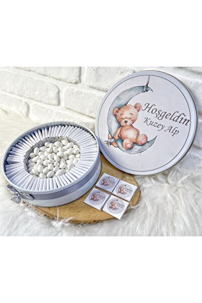 Sweet Story 150 Adet+200 Gr Drajeli Gri Ayıcık Temalı İsme Özel Hoşgeldin Doğ...
