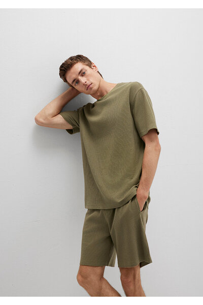 Mavi Dokulu Haki Basic Tişört Loose Fit / Bol Rahat Kesim 0612829-71816